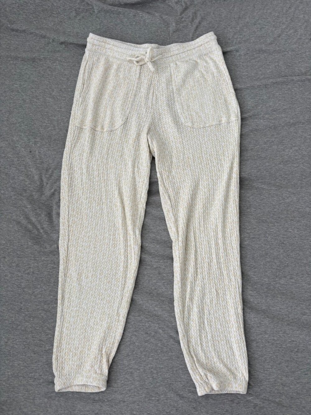 Old Navy Waffle Knit Joggers M Cream Yellow Floral Pajama Lounge Pants Pockets